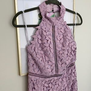 BARDOT LILAC GEMMA LACE HALTER DRESS